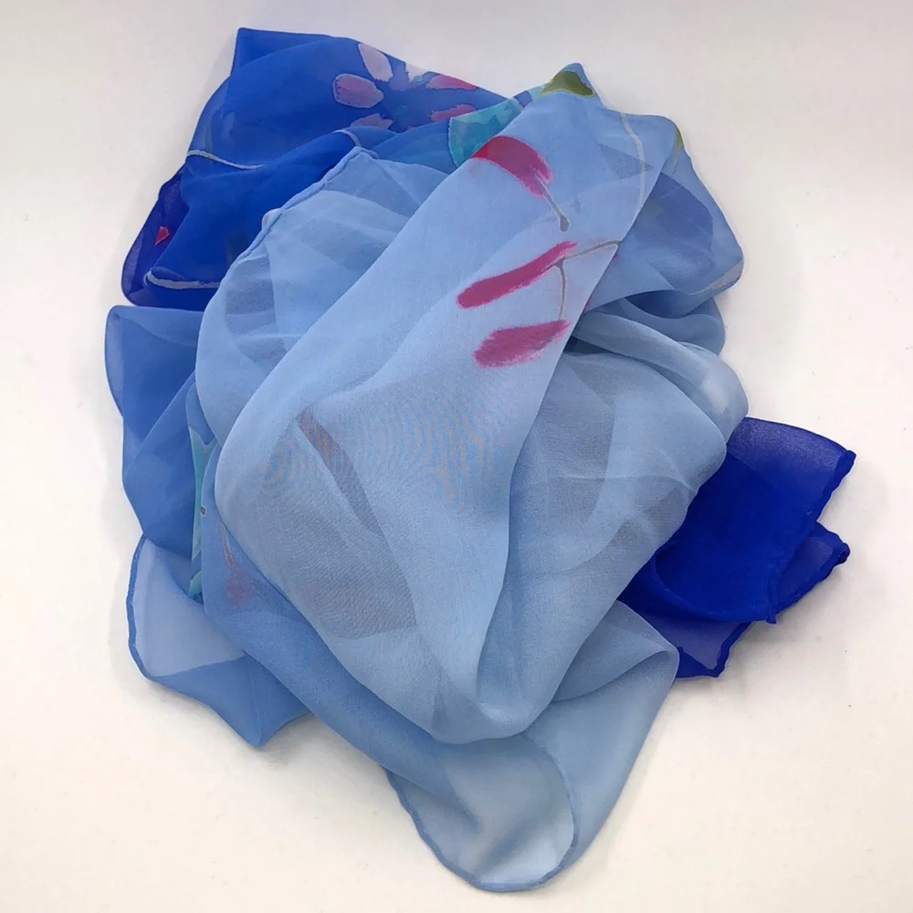 Blue ombré sheer floral scarf